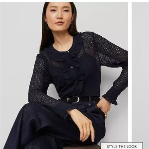 Ann Taylor Lace Ruffle Trim Blouse